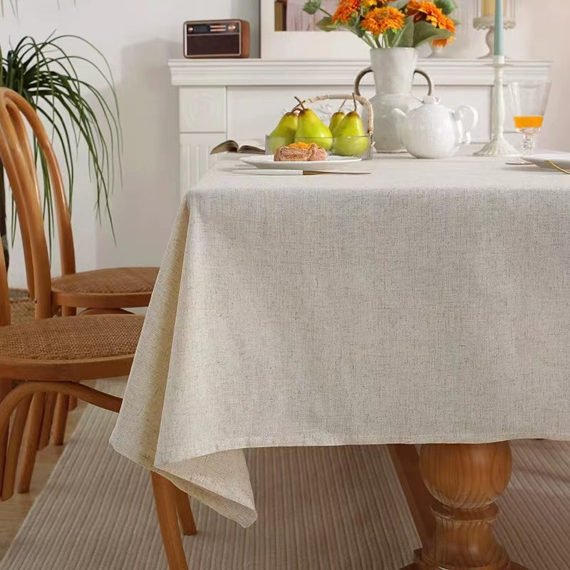 Toalha de mesa retangular de algodão e linho.
